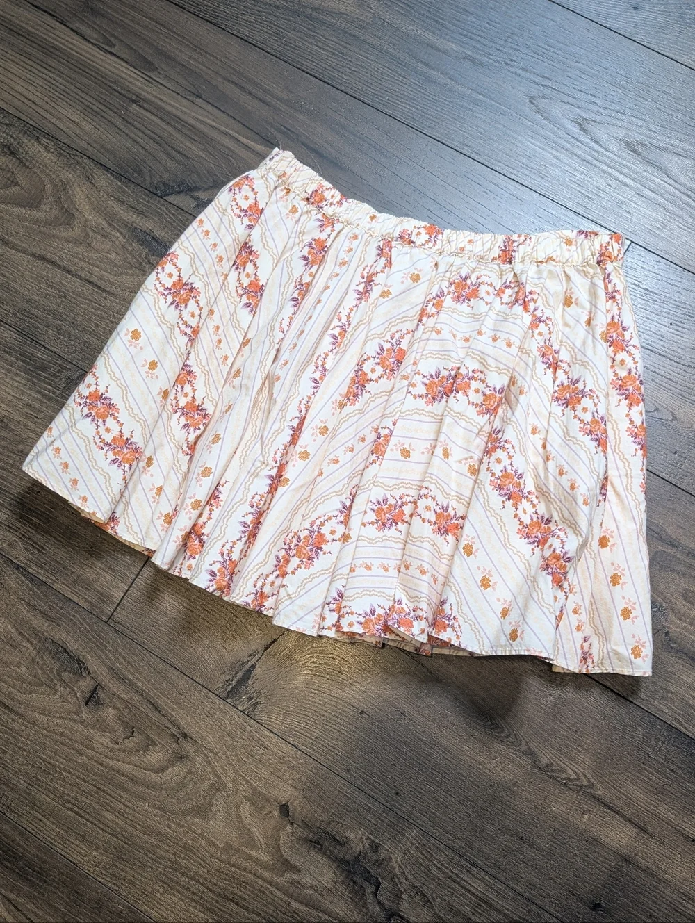 Free People Gaia Ivory Skirt with Orange Floral Stripe Print Size Small New